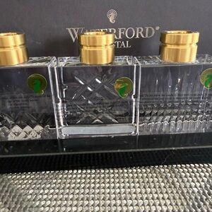 Waterford Clear Crystal Triple Tea Light Holder with Gold Tops